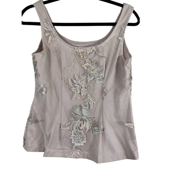 Alex Evening Top Women S Tan Floral Tank Embroidery Boho Western Y2K 80s Retro - Picture 5 of 9